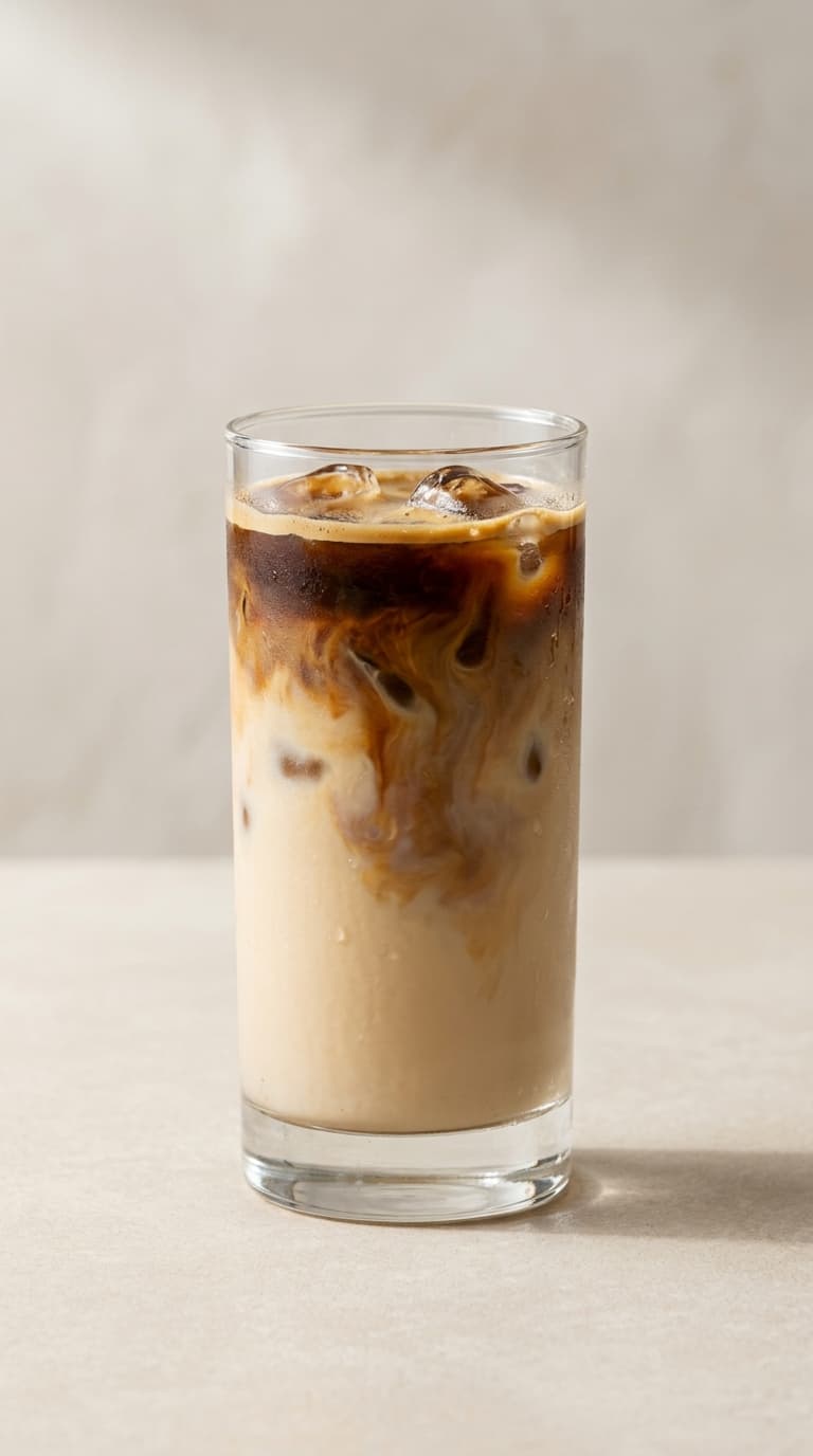 Iced oat latte in a tall glass